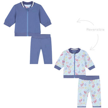 Baby Boys Blue Logo & Animals Reversible Tracksuit